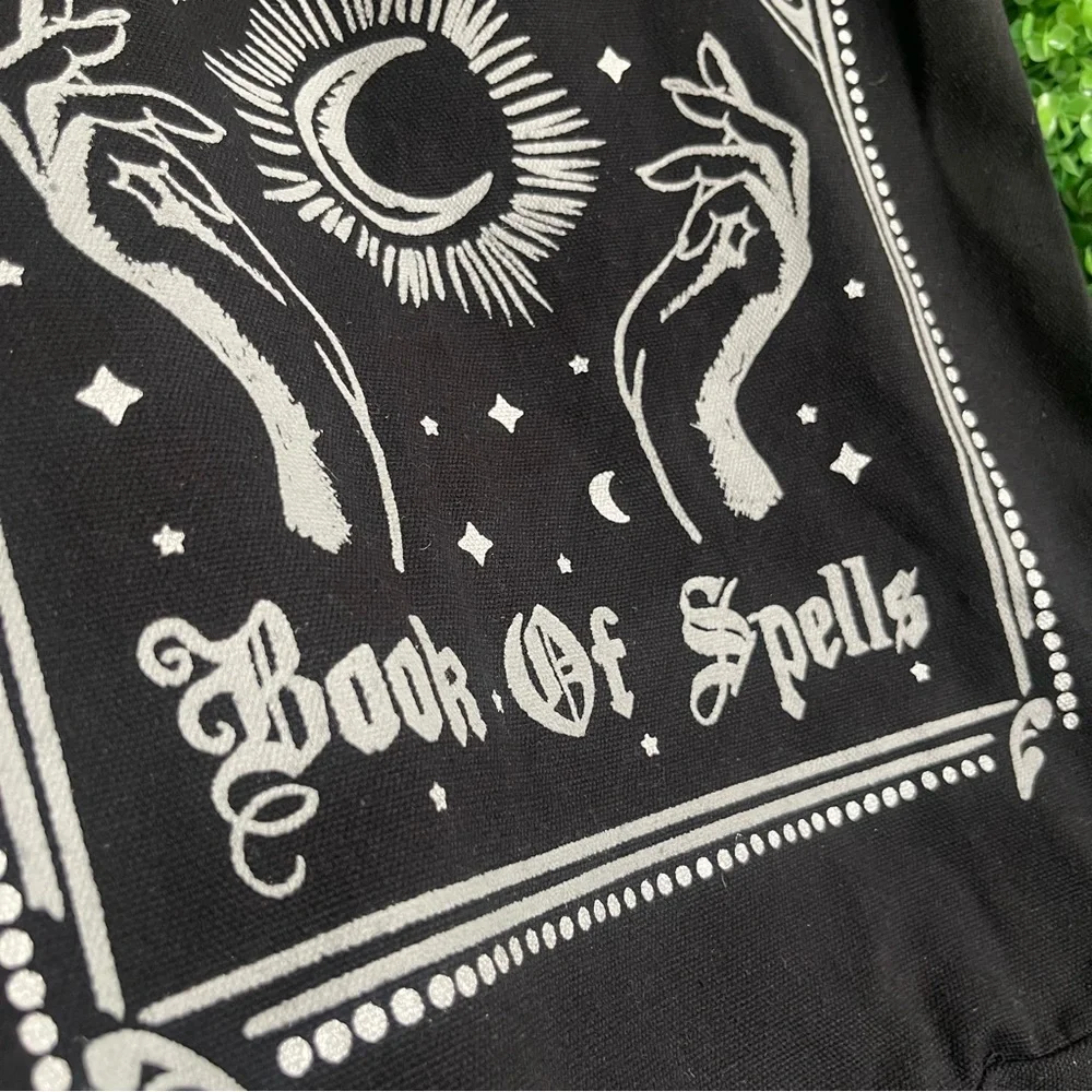 Book of Spells Black Double Sided Canvas Tote NEW Magic